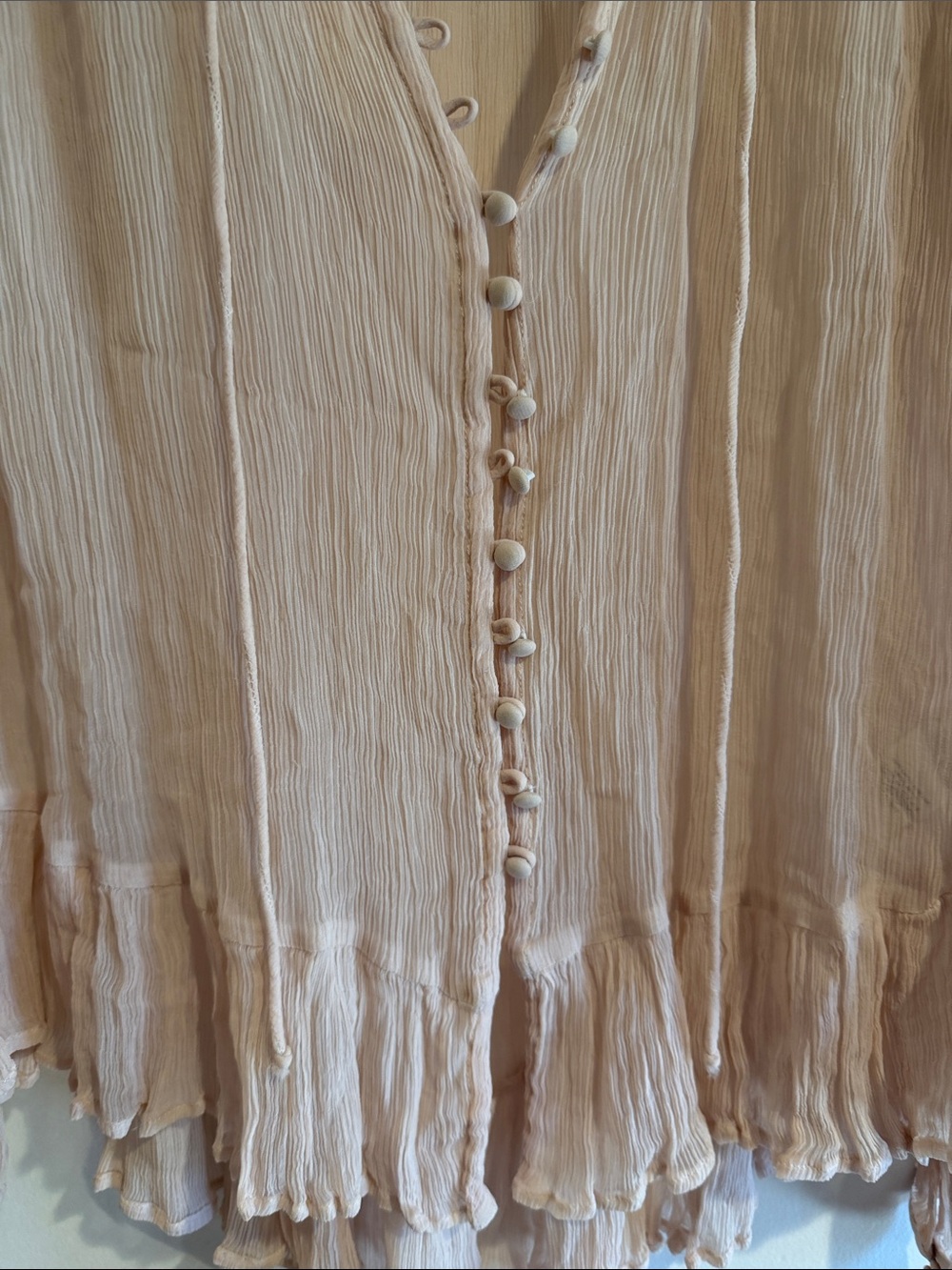 Free People sheer nude Peach Crinkle chiffon Button-Down Blouse - Picture 2 of 5